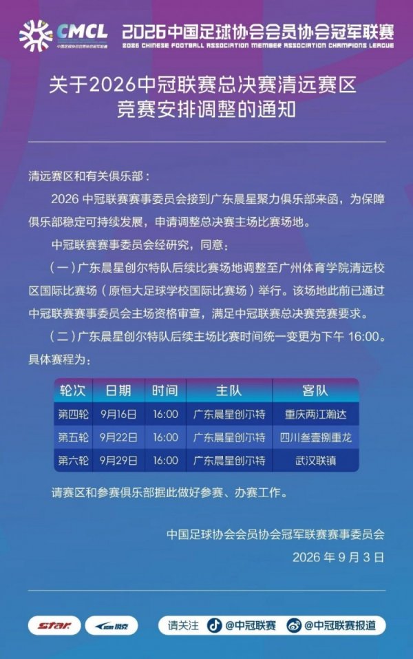 配资交易平台 官方：中冠广东晨星俱乐部主场调整至原恒大足校国际比赛场